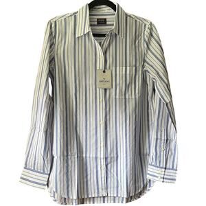 NWT Untuckit Womens Pinot Perse Blue White Striped Button Up Shirt Long Sleeve 4